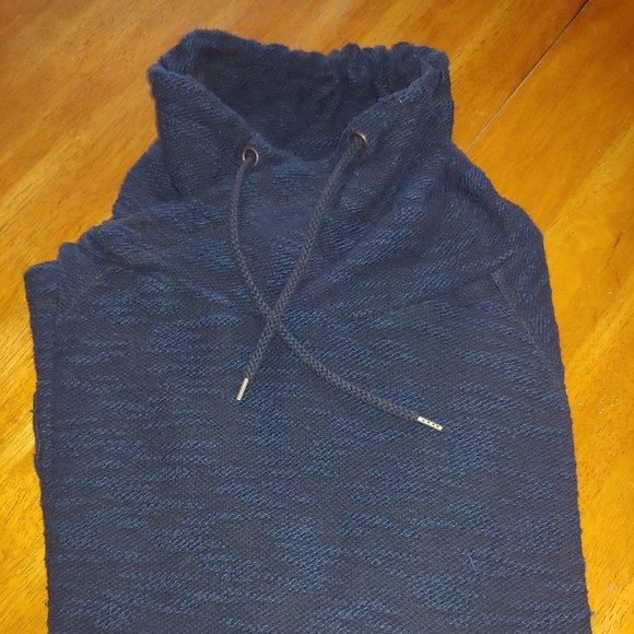 Navy Funnel Neck Shaggy Tweed type stitch Zara Large - Picture 1 of 7